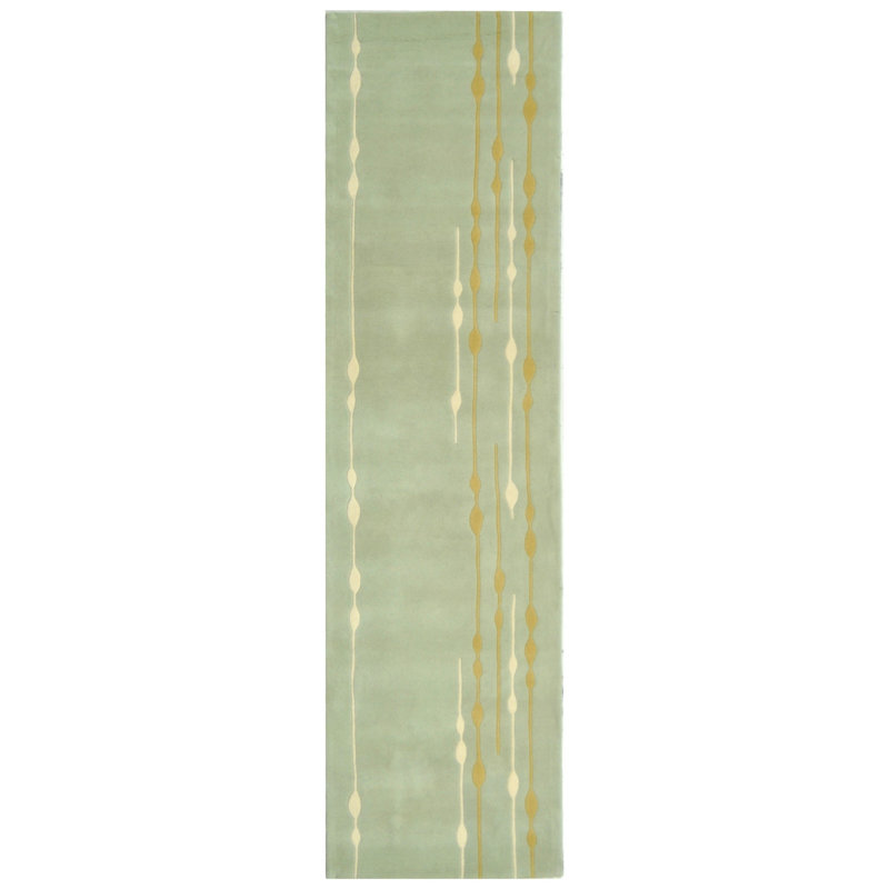 Tapis vert en laine touffeté et fabriqué à la main à motif abstrait Candelo, Tapis de couloir 2 pi 6 po x 8 pi