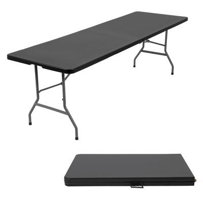 6FT Black Waterproof Plastic Foldable Table with Steel Frame & Lock - Indoor/Outdoor Use