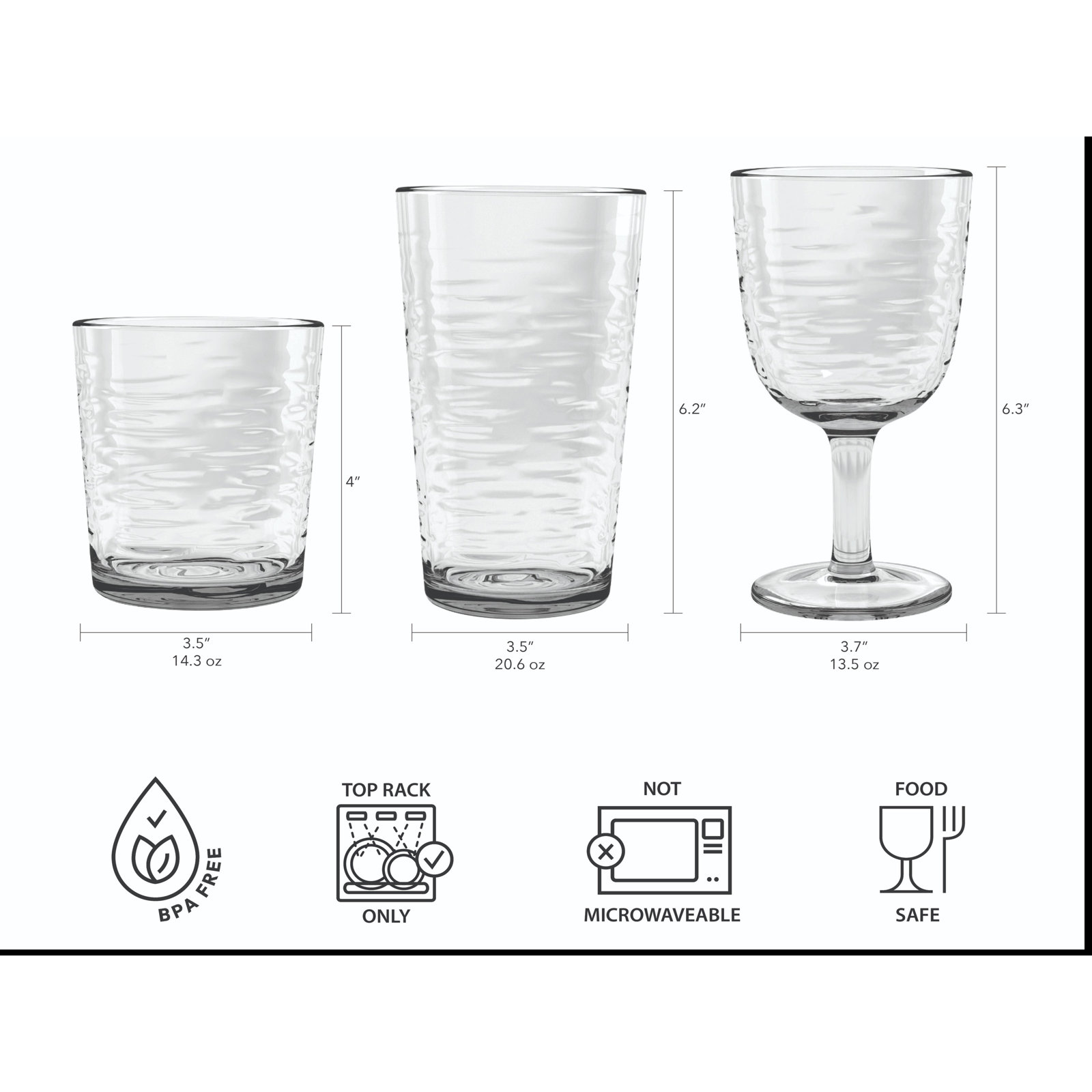 Celise Ribbed Drinking Glass, Gray, 4