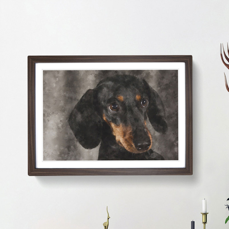 Portrait of a Dachshund Dog - Picture Frame Painting Print, 24cm H x 33cm W x 2cm D, Walnut Framed