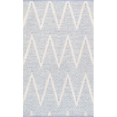 Tapis ivoire / turquoise en coton / laine à motif de chevrons fait à la main 8 pi x 10 pi