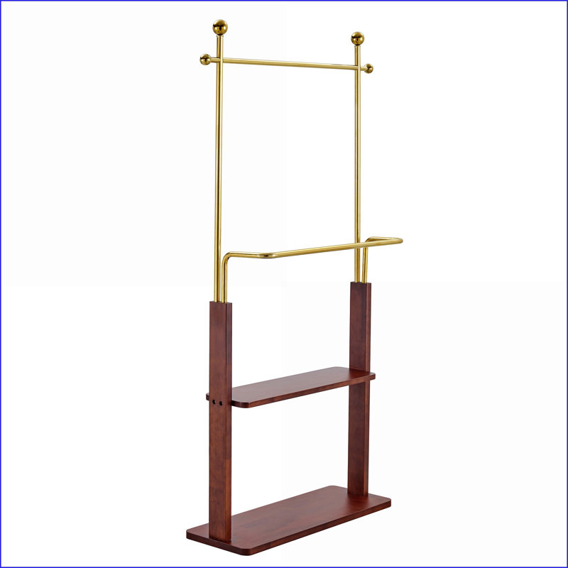 Portemanteaux, double couche moderne de 68,9 po avec rangement, acier inoxydable doré Bois de noyer massif | Or, noyer | Métal, bois massif