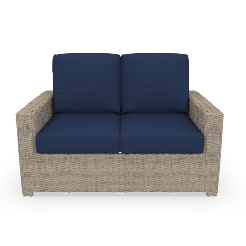 Henri Outdoor Loveseat With Sunbrella Cushions, Canvas Navy