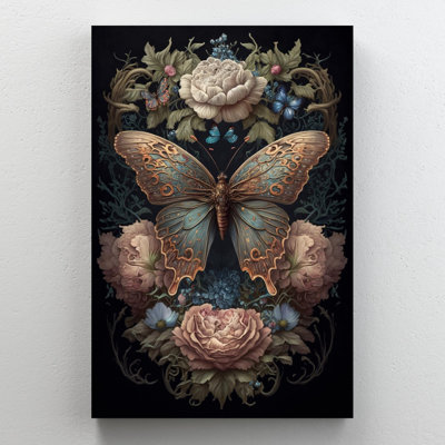 Pivoines et papillon - impression sur toile tendue