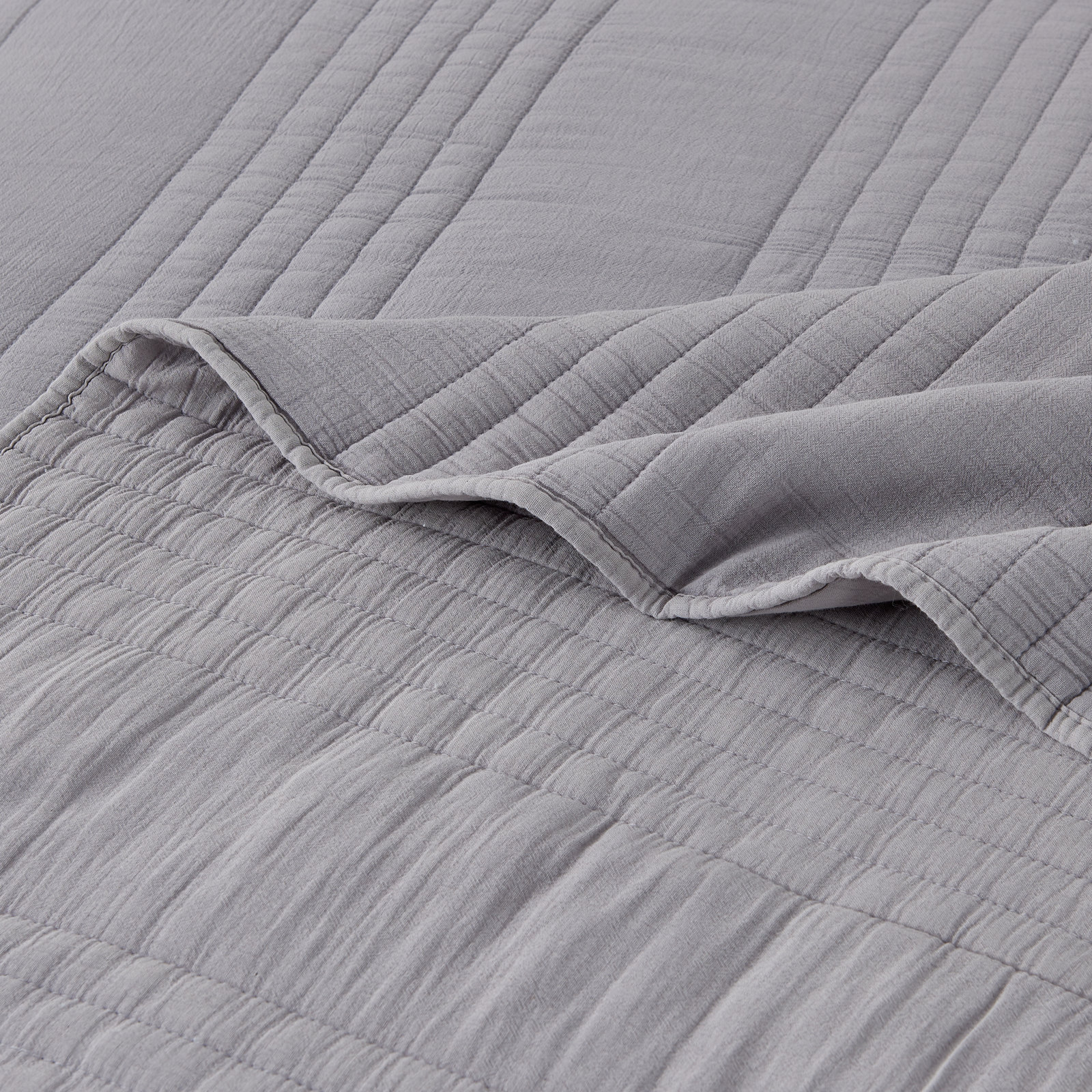 Cotton Quilt Set, Twin Quilt + 1 Standard Sham, Light Gray