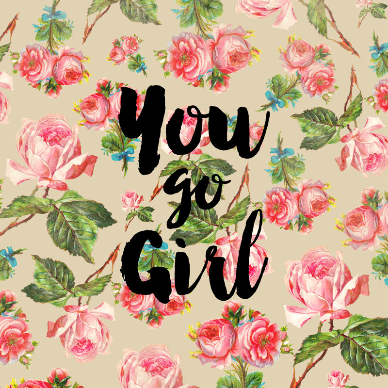 «Floral You Go Girl», art textuel, H 30 po x l 30 po, Cadre flottant noir, Non