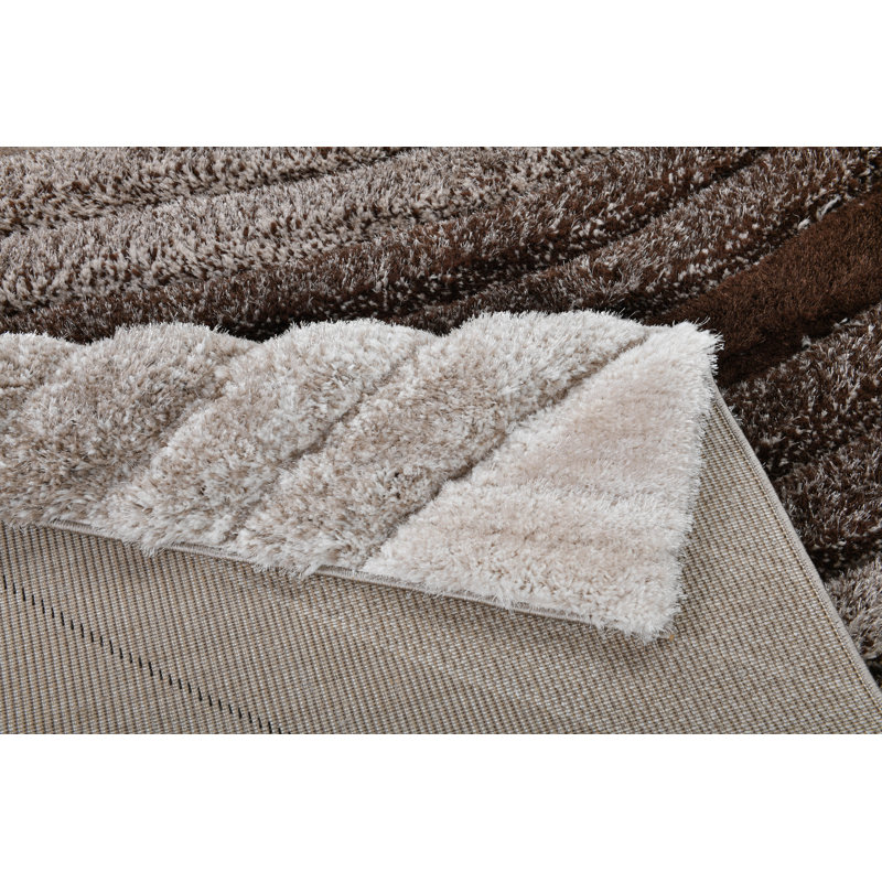 RugGuy Geometric Modern Area Rug - Brown & Beige Wavy Stripe - for Living Room, Dining Room - 7'10" x 10'2" , Shed-Free, Easy to Clean