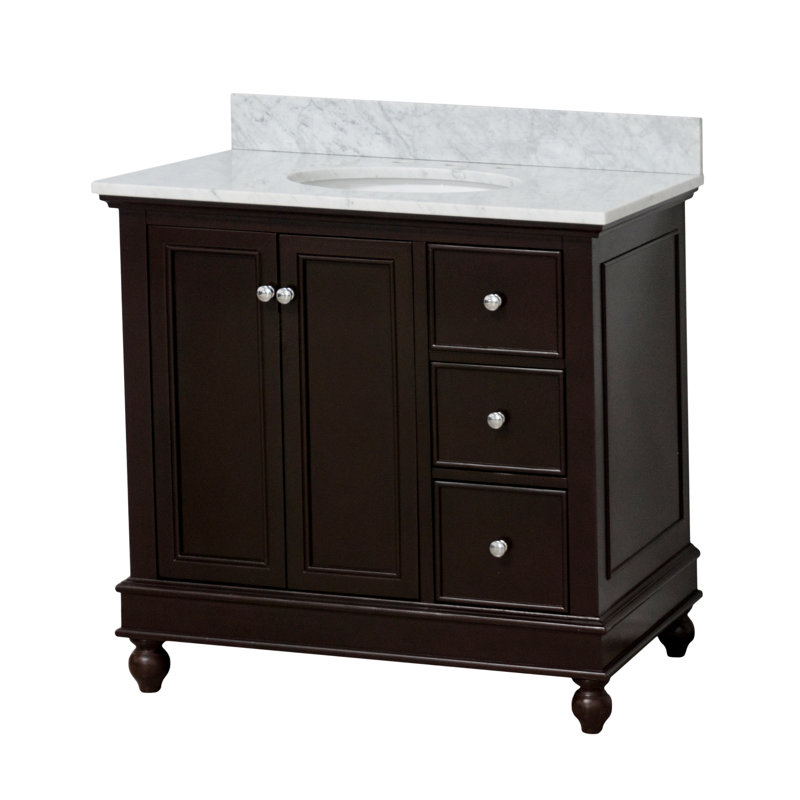 Ensemble de meuble-lavabo simple 36 po Ferdinand, Chocolat, Marbre de Carrare