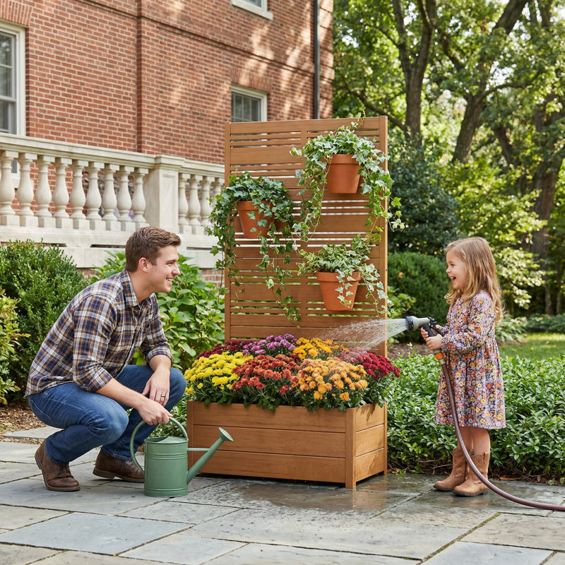 Metal Planter Box with Trellis without Wheels, Brown