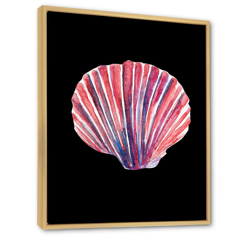 Coquillage sur fond noir - peinture, H 12 po x l 8 po x P 1 po, Toile brune avec cadre flottant