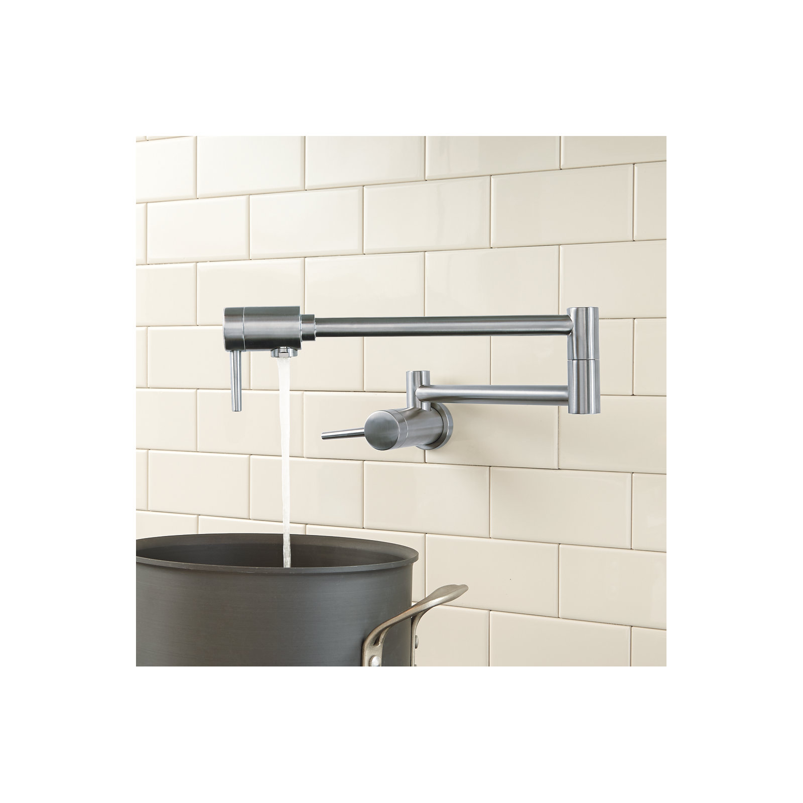 Contemporary Pot Filler Faucet, Wall Mount Pot Filler Kitchen Faucet, Arctic Stainless