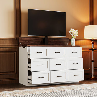 Meuble télé 63 po et commode avec lève-personne vertical motorisé (prise de courant intégrée)