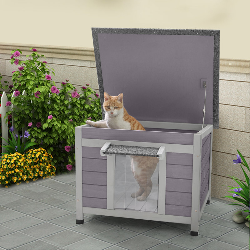 Petite maisonnette d'extérieur pour chat 23,6 po Bleskoski, abri en bois pour petits animaux, gris