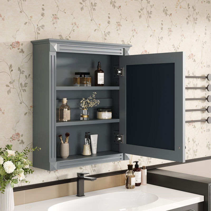 24'' X 27'' Wall Mounted Bathroom Storage Cabinet With Mirror, Medicine Cabinet With Height Adjustable Shelf, Over The Toilet Space Saver Cabinet
