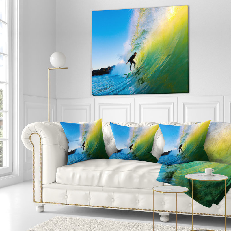 Coussin Surfer Beating Green Waves - Sea & Shore