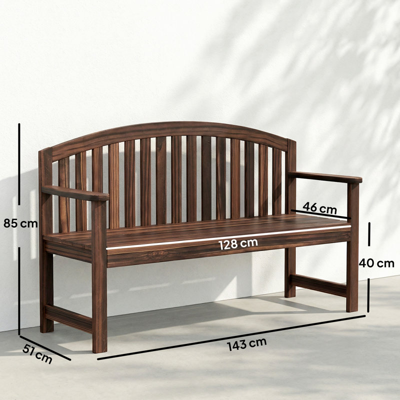 Outsunny 2 Seater Wooden Garden Bench with Armrest Carbonised Finish