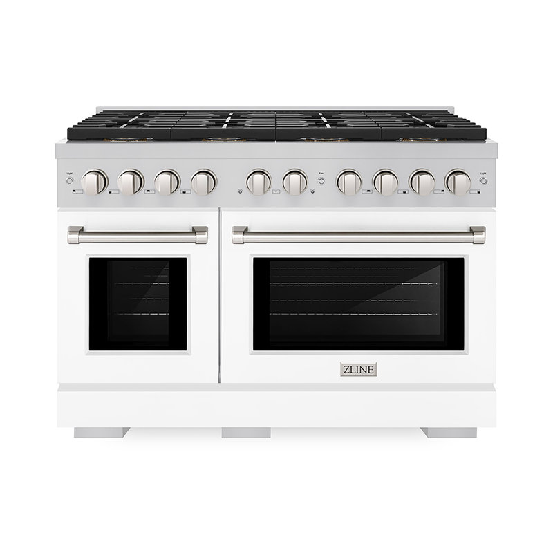 ZLINE Cuisinière à gaz de 48 po avec 8 brûleurs DuoPro et deux fours avec portes blanches mates ZLINE, Blanc mat