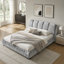 Structure de lit tapissier très grand, style minimaliste moderne avec tête de lit éponge compressée dodue, velours brillant et repose-pieds robuste-731593557