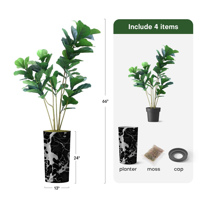 Faux arbre artificiel en ficus Lyrata, Noir moderne