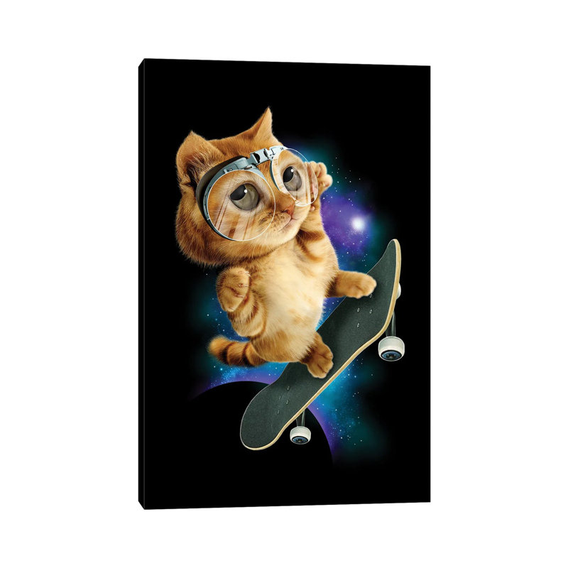 Skateboard Cat by Adam Lawless - Wrapped Canvas Print, 20.32 cm H x 30.48 cm W