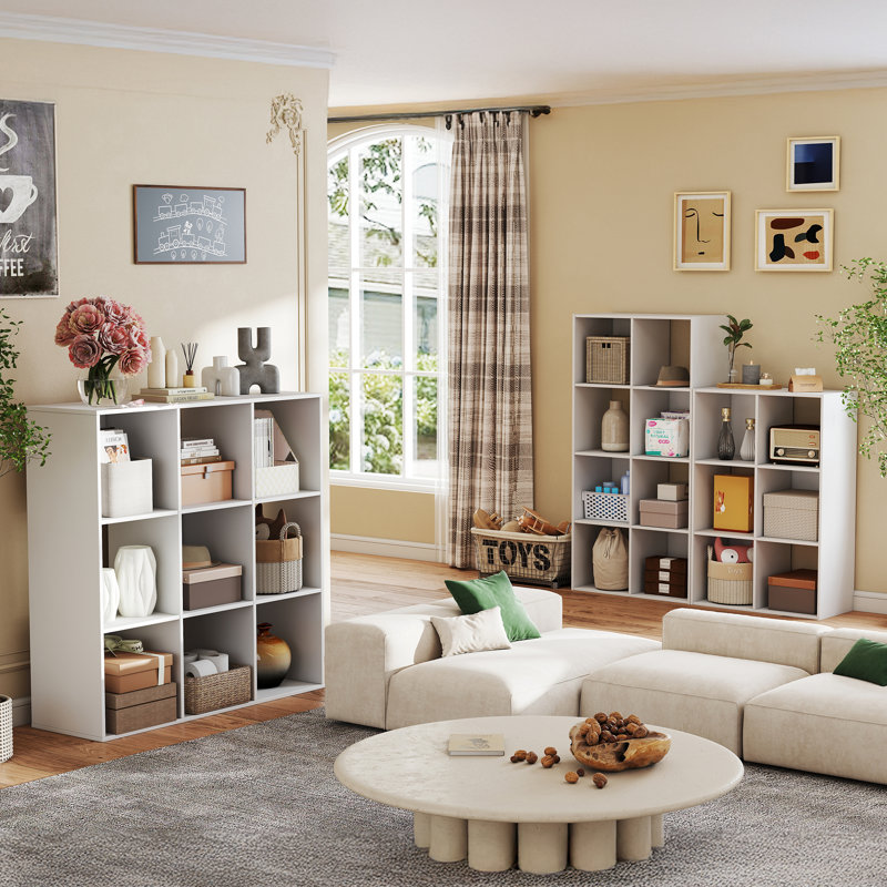 6-Cube Bookcase, Decorative Storage Shelf, (6 Shelves) 23.19"H x 35.94"W x 11.61"D, White
