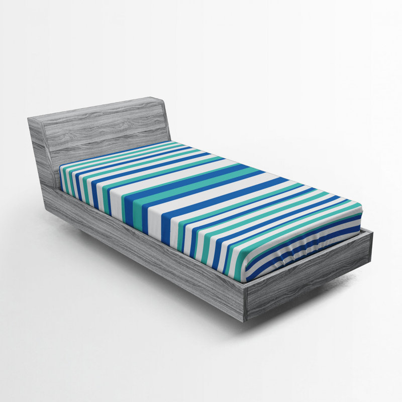 Twin XL Blue and Green Striped Microfiber Fitted Sheet