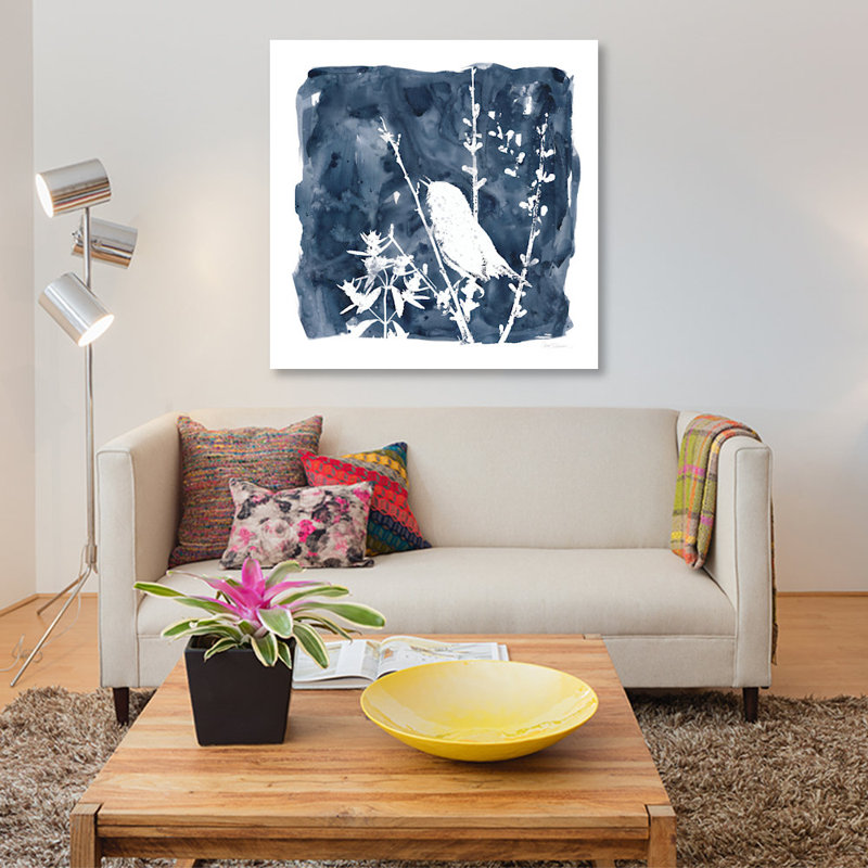 «Indigo Bird II», reproduction sur toile, H 12 po x l 12 po x P 1,5 po, Pas de tapis, Toile tendue