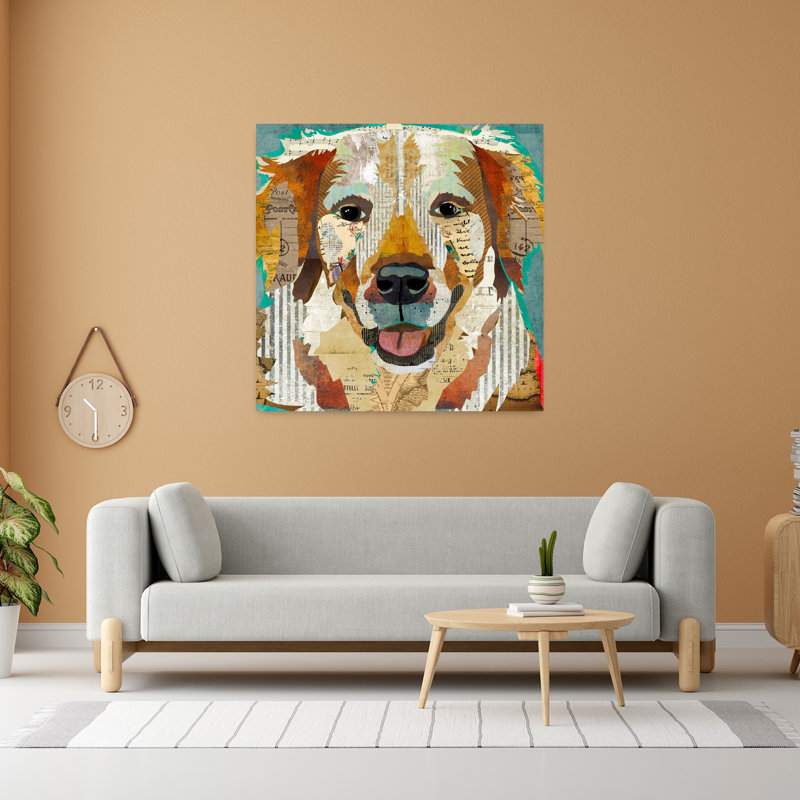 Art contemporain doré pour chien, H 48 po x l 48 po