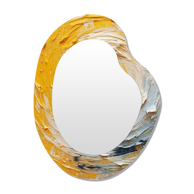 Yellow Cream Spiral Harmony - Abstract Spirals Asymmetrical Decorative Mirror, Modern Unique Shape Wall Mirror, Printed Metal Art