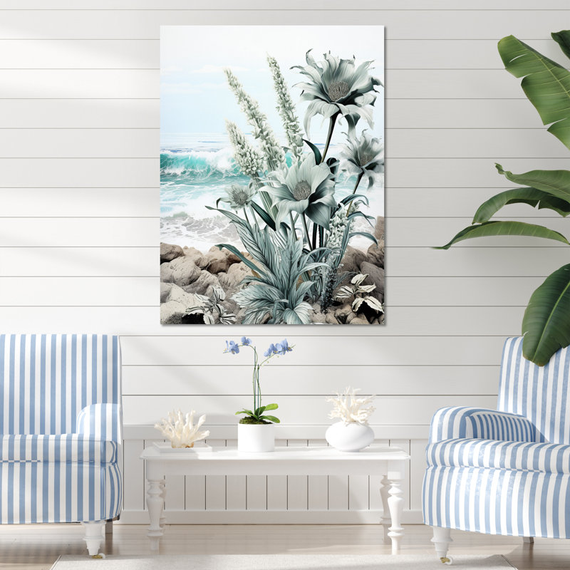 Plage bord de mer Flora I - Art mural nautique et plage, salon, H 32 po x l 16 po x P 1 po, Toile tendue