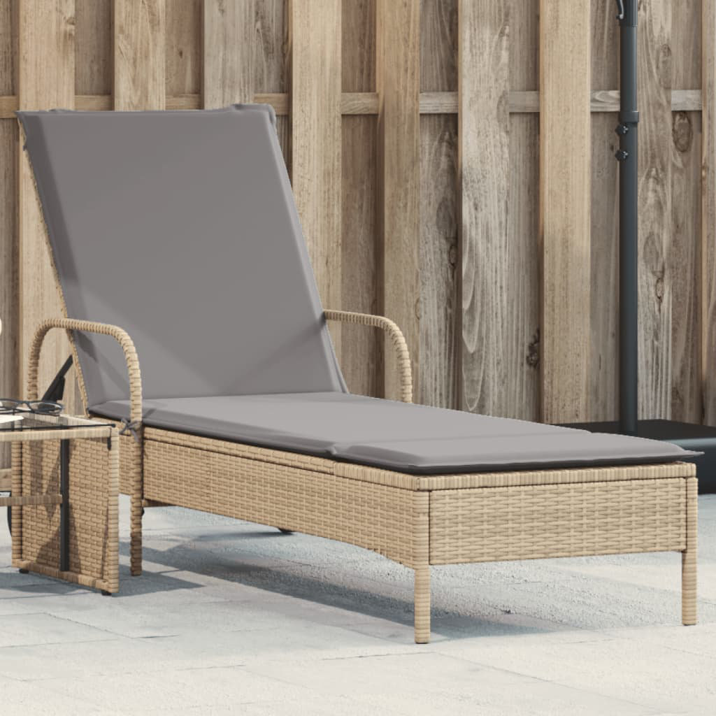 Vidaxl Sonnenliege Mit Rollen Und Auflage Beige Poly Rattan