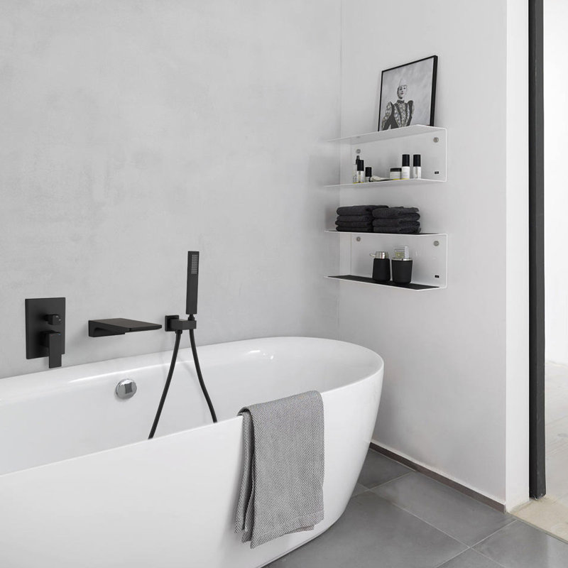Robinet de baignoire mural mat noir, douche de salle de bain avec douche à main, - robinet de baignoire à soupape équilibrée et finition rouille en noir moderne, avec robinet cascade à poignée simple