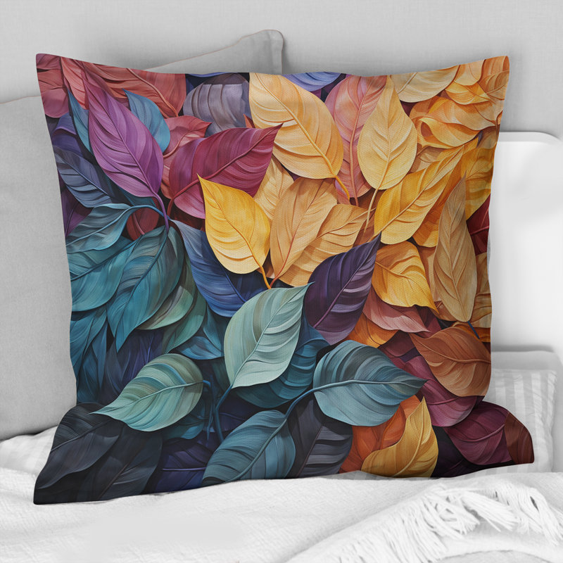 Collage coloré II - Coussin décoratif imprimé feuilles
