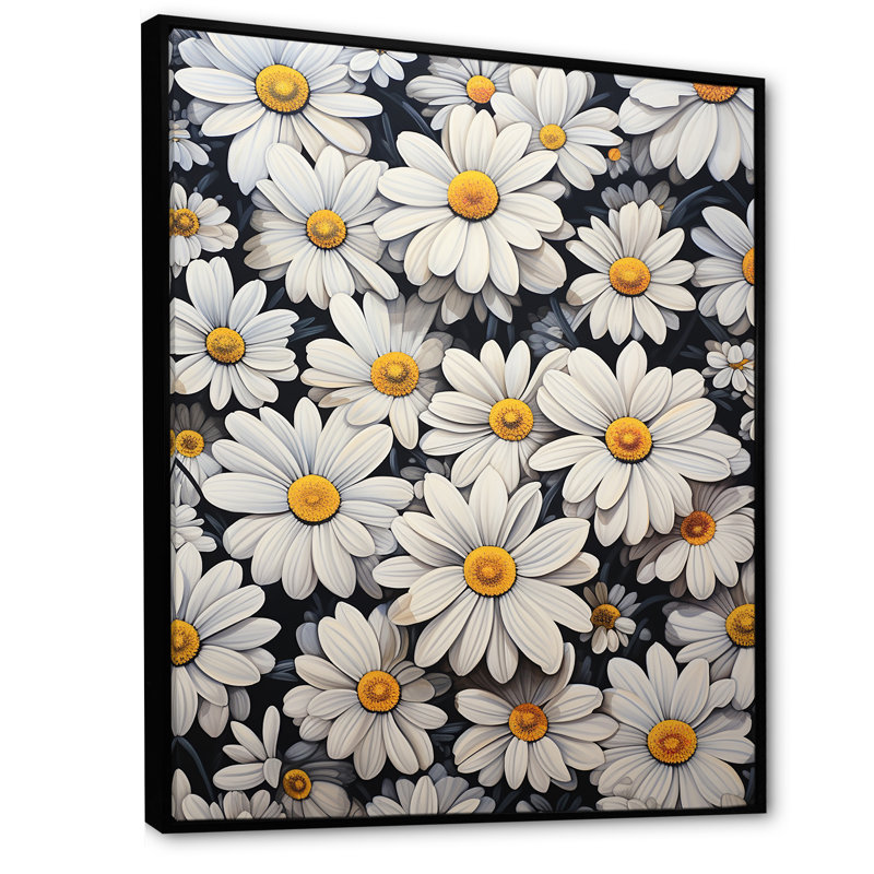 " White Daisy Meadow Elegance VII ", Black Floater Framed, 20" H x 12" W