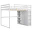 Lit mezzanine double en bois avec garde-robe intégrée et tablettes de rangement, lumière DEL-261494705