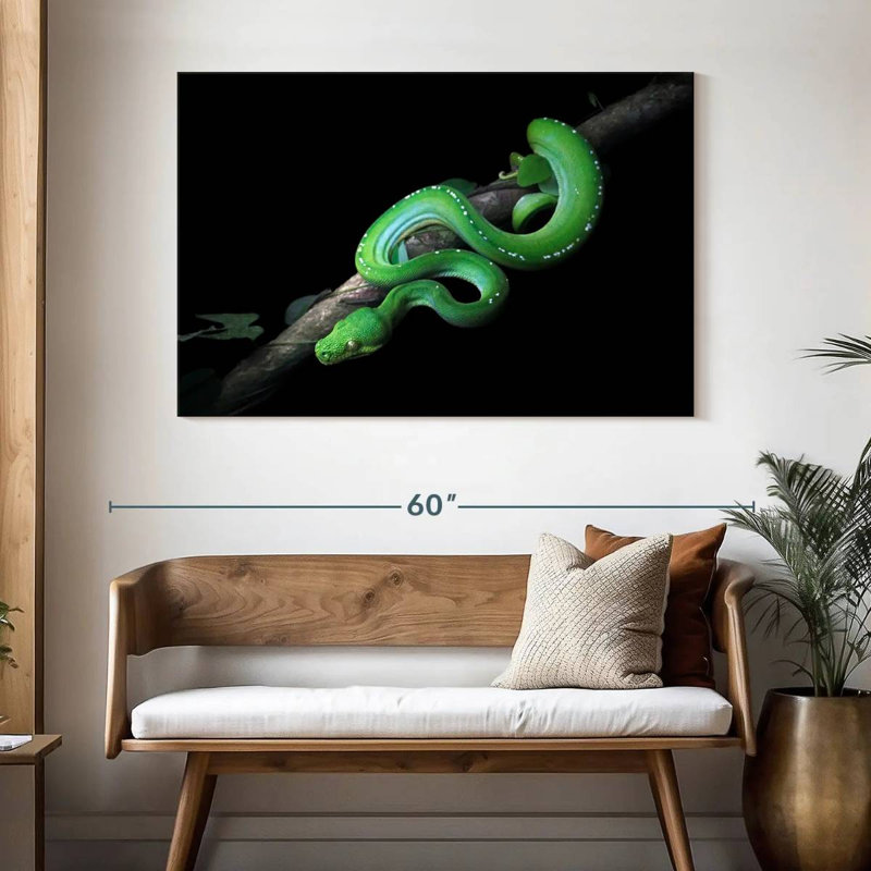 Brampt Green Python Slithering On A Branch, 32" H x 48" W