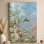 Deux oiseaux sur une branche en fleurs, peinture impressionniste sur toile tendue - H 36 po x l 24 po