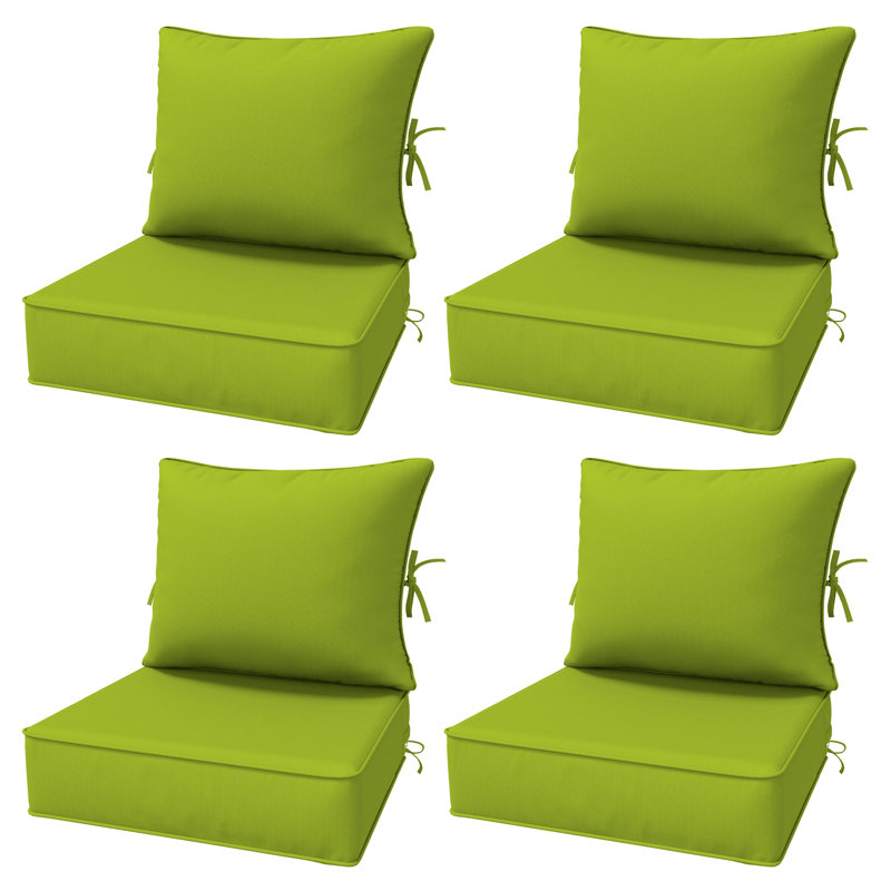 6.5″ Outdoor Replacement Cushion Set, Deep Seating Seat / Back Cushion Set, 24″W X 24″ D, Set Of 4, Grass Green