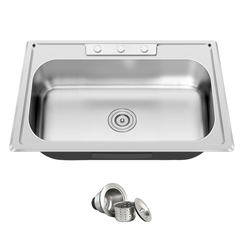 Blenzia 33x22 Drop In Single Bowl 18 Gauge Stainless Steel Kitchen Sink 33" x 22" x 9"