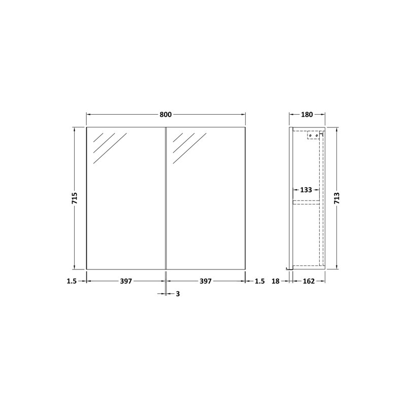 Fusion 800mm W 715mm H Surface Framed Medicine Cabinet Mirror Adjustable