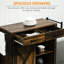 Chariot pour îlot de cuisine de style industriel - Brun rustique avec tablette réglable, deux tiroirs, armoire à portes coulissantes et porte-serviettes