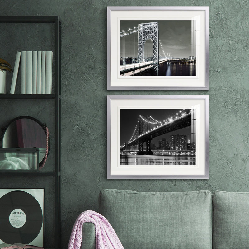 " City Lights " 2 - Pieces, Silver Framed Paper, White Mat