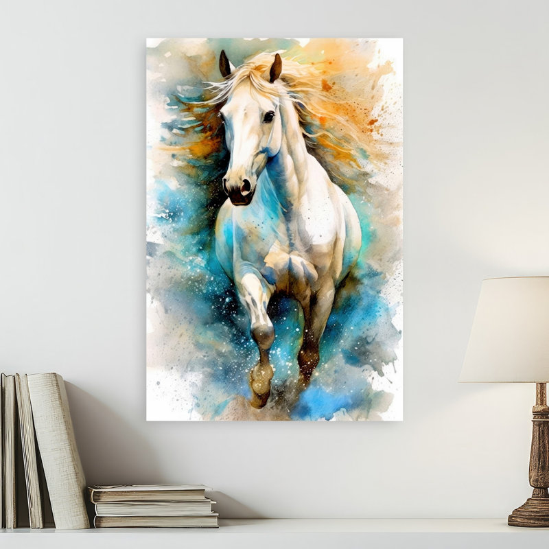 «Dynamic White Horse», reproduction d'art abstrait, paysage contemporain, cheval, H 24 po x l 16 po
