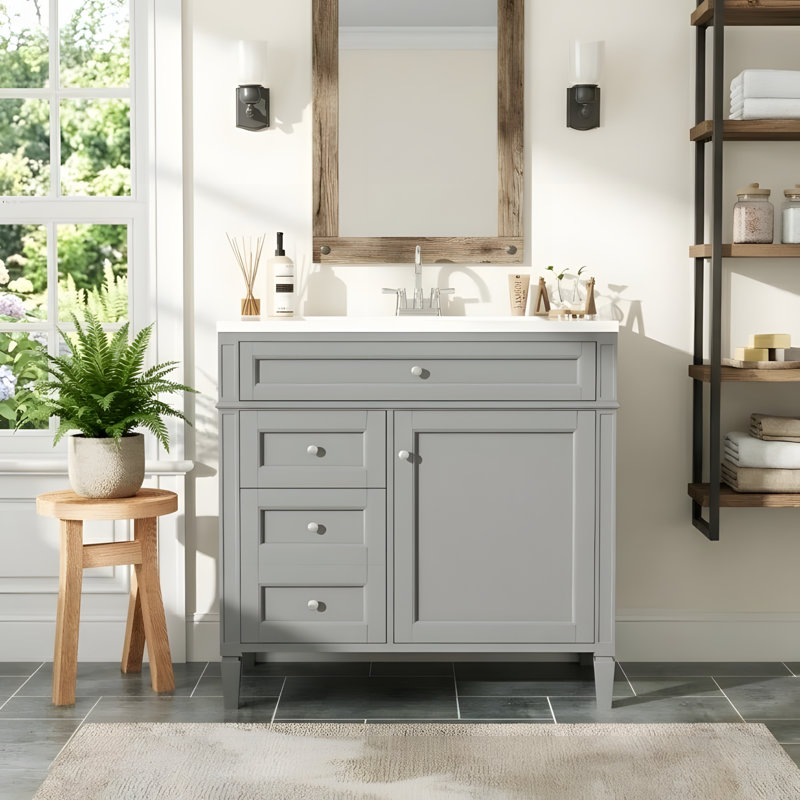 Meuble-lavabo de 36 pouces avec lavabo en céramique, Gris