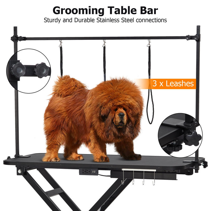 Table de toilettage électrique pour animaux de compagnie, hauteur réglable de 9,4 à 39,4 po, capacité de 264 lb, pédale, roues antidérapantes et organisateur