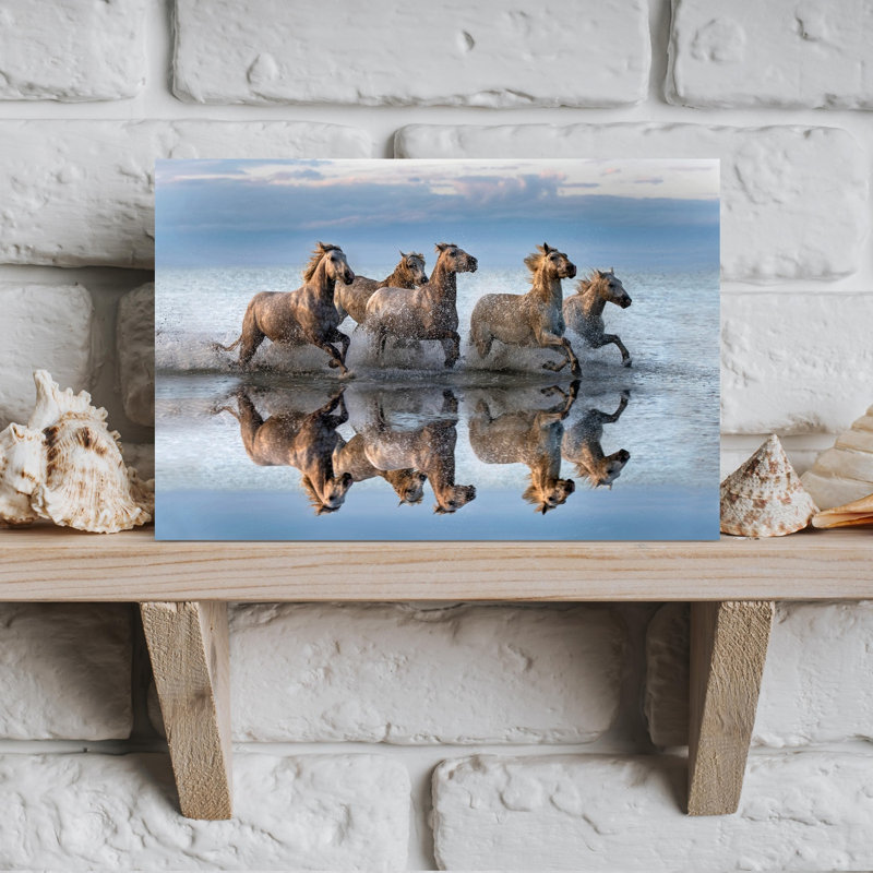 Wild Horses Running Water Contemporary Horse Nature Ocean Wall Art Print 1 Piece Wrapped Canvas Wall Art