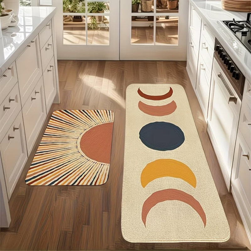 Ensemble de 2 tapis de cuisine Boho de 2 tapis antidérapants lavables Sun Moon Boho