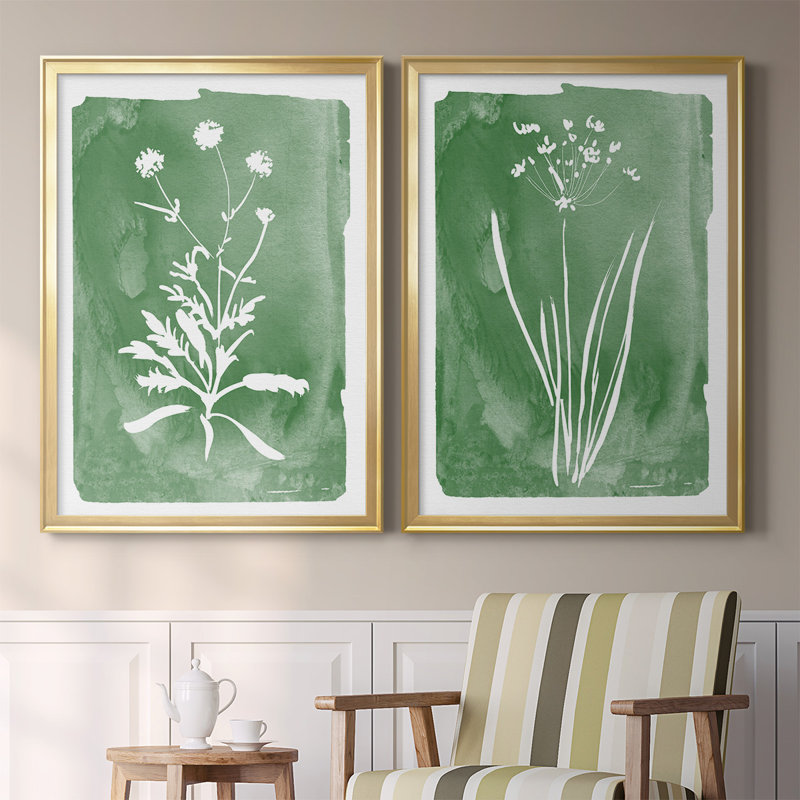Toile encadrée de qualité supérieure Green Botanical I - prête à être accrochée, Or, H 24,5 po x l 37 po x P 1,25 po
