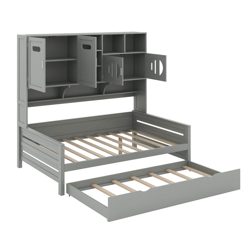 Lit de jour double en bois avec couchette, Double, Gris