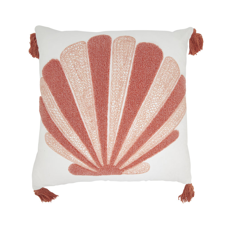 Elegant Embroidered Seashell Down Filled Pillow, Sans insert de coussin